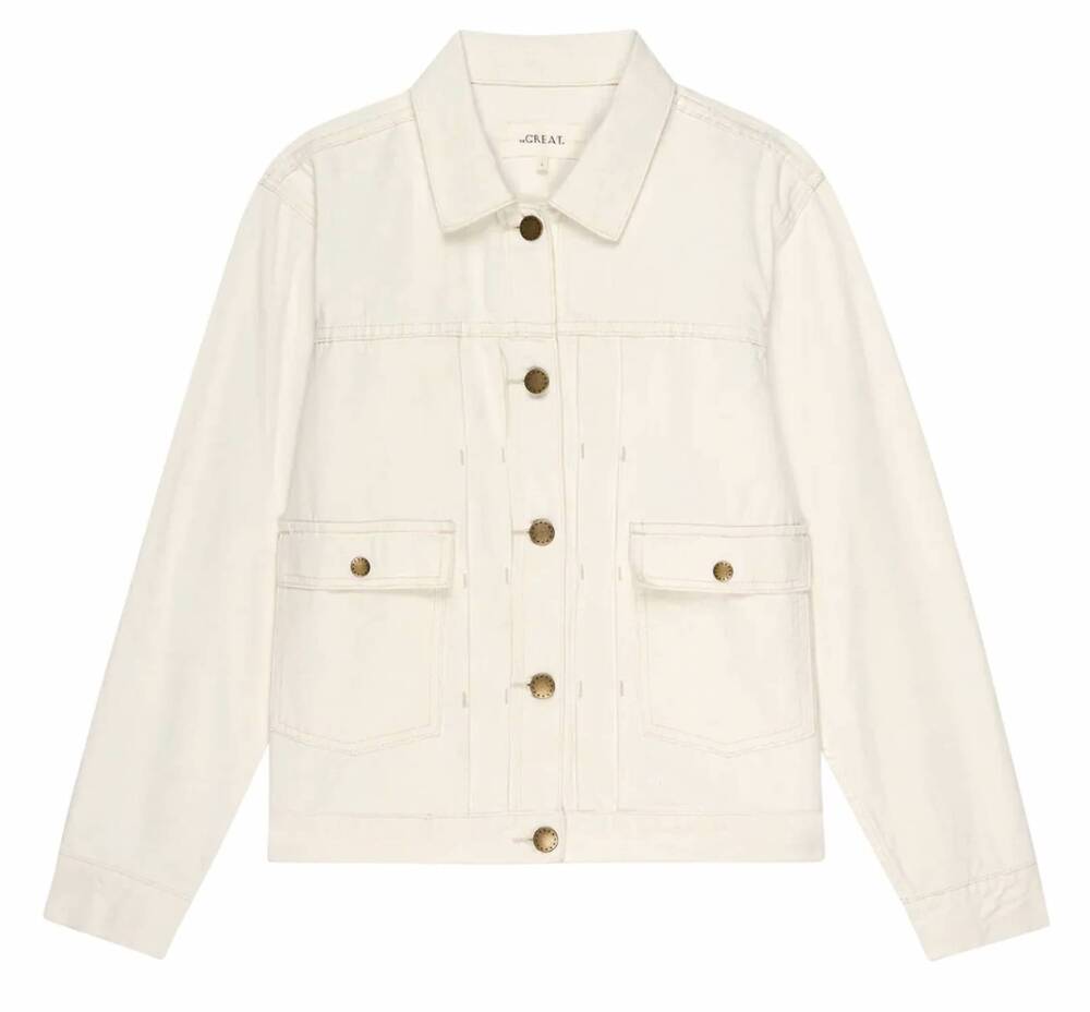 NEW THE GREAT. women's workwear jean jacket in natural hemp